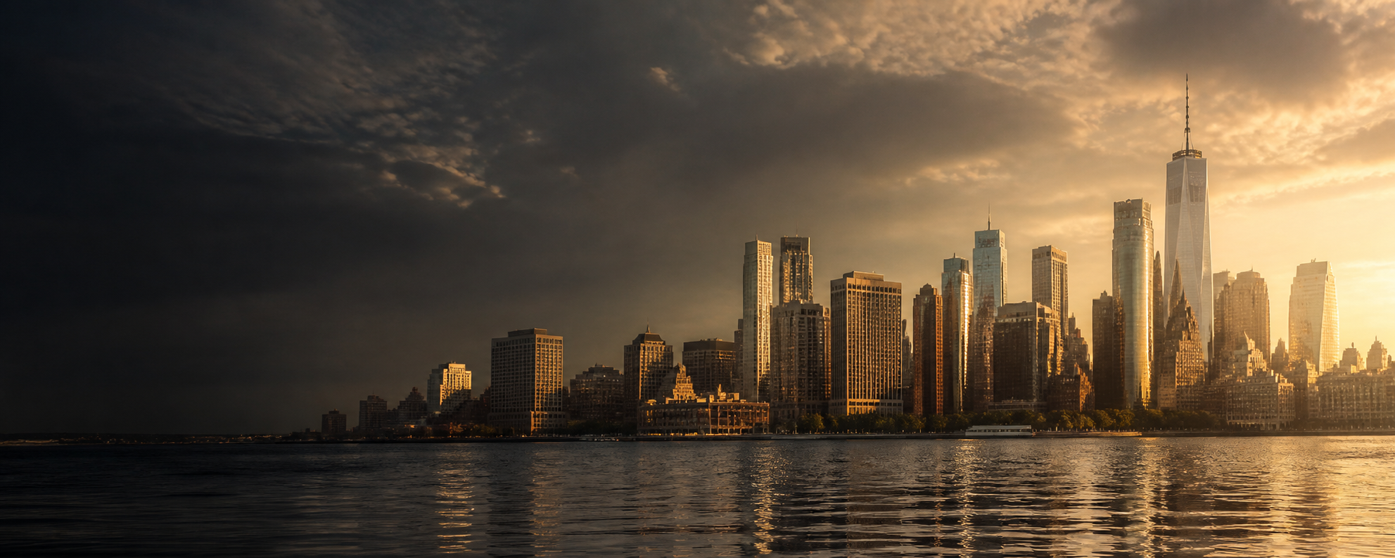 New York skyline at golden hour